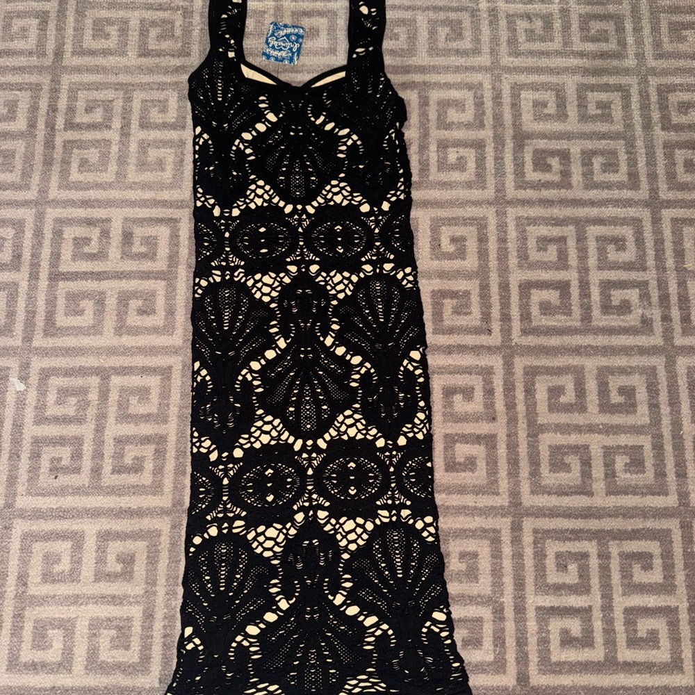 Free People Black and Cream Lace Midi Dress